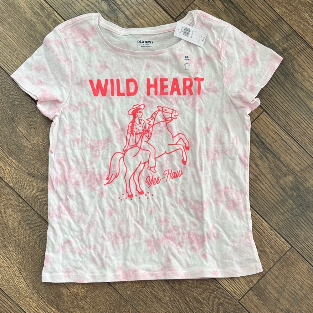 Old Navy Pink and White Wild Heart Tee